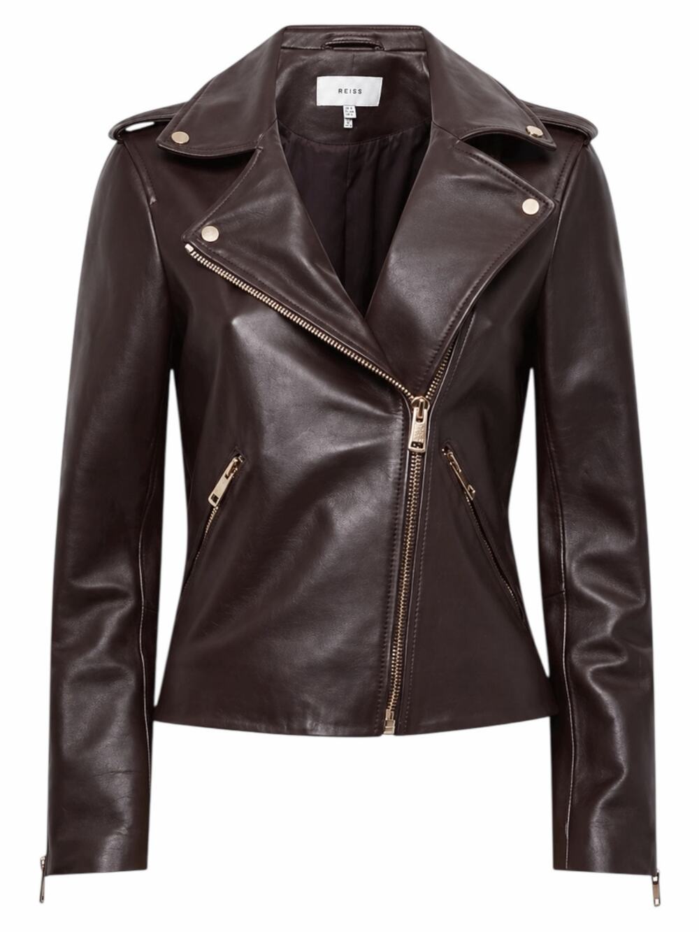 Reiss Leiya Lamb Leather Moto Jacket In Berry Brownish Red Size 4